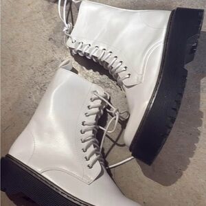 Women’s white chunky combat boots